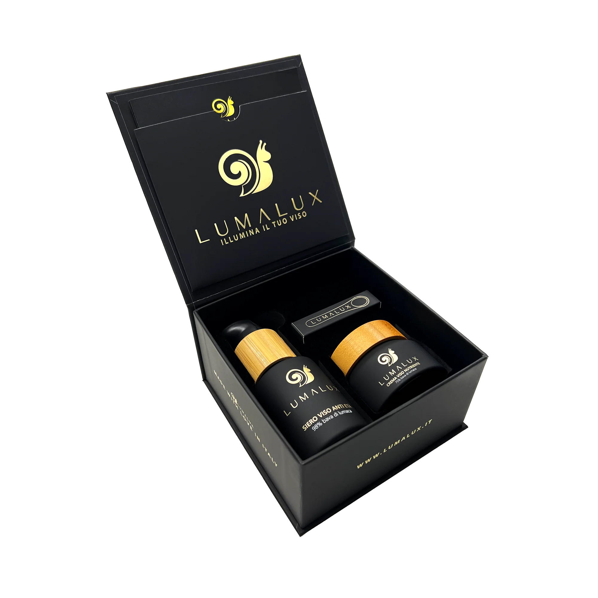 Kit Viso Lumalux — packaging siero e crema